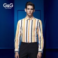 G&G 秋季新品男士休闲长袖衬衫纯棉条纹男士衬衣修身韩版断码