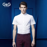 G&G 春夏衬衫男短袖韩版商务小领免烫丝光棉休闲衬衣修身青年薄