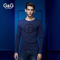 G&G 春季男士长袖T恤圆领丝光棉T恤男修身韩版纯色春装打底衫男