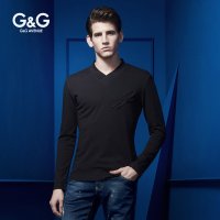 G&G 春秋男士长袖t恤修身韩版休闲打底衫男V领薄款丝光棉青年
