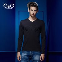 G&G 春秋新品长袖T恤男休闲打底衫男式V领休闲韩版修身薄款潮