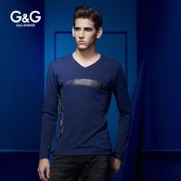G&G 春装新款长袖t恤男装圆领男士打底衫休闲长T修身印花薄款潮