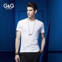 G&G夏天男士短袖T恤夏季纯色男式V领短袖t恤衫纯棉修身青春男款