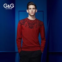 G&G 春秋款男士长袖羊毛衫印花针织衫男休闲韩版毛衣潮男薄款