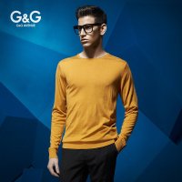 G&G男装 断码2015男士修身羊毛衫男士时尚纯色圆领毛衣针织衫