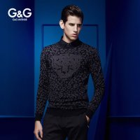 G&G 冬季男士印花毛衣男圆领丝光羊毛衫男休闲针织衫修身韩版