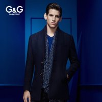 G&G 男士毛呢外套中长款英伦呢子立领大衣男商务休闲羊毛外套男