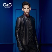 G&G 2015秋季绵羊皮小立领男士修身单皮皮衣休闲韩版夹克薄款