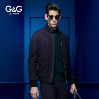 G＆G男装 秋冬男士夹克外套印花短款jacket修身韩版商务休闲青年