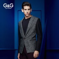 G&G 秋季修身拼接小西装男商务休闲男士外套时尚单西男士西服