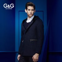 G&G男装 秋季男士连帽毛呢大衣韩版修身呢子外套男英伦青年羊毛