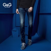 G&G 春季男士破洞修身韩版原色牛仔裤男小脚直筒裤子弹力青年