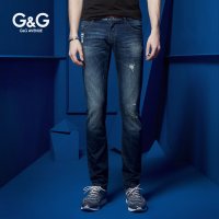 G&G 春季男士复古破洞修身直筒牛仔裤小脚弹力nzk男裤韩版潮流