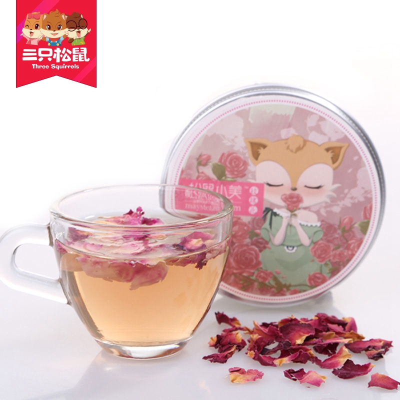 只松鼠情迷玫瑰20gx2罐装threesquirrels花草茶正宗法兰西粉玫瑰花茶