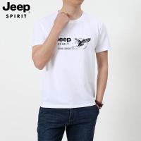 JEEP SPIRIT吉普正品男士螺纹圆领短袖T恤舒适纯棉简约纯色半袖打底衫户外运动套头衫