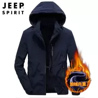 JEEP SPIRIT吉普男士棉衣速干加厚加绒可脱卸帽外套秋冬工装连帽上衣大码棉服男