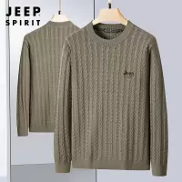 JEEP SPIRIT吉普男士高级罗纹圆领男士冬季新款加厚保暖针织衫扭花上衣百搭套头衫