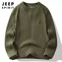 JEEP SPIRIT吉普男士高级罗纹圆领男士冬季新款加厚保暖针织衫扭花上衣百搭套头衫