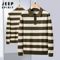 JEEP SPIRIT吉普男士纯棉条纹毛衣潮百搭秋冬季新款三粒扣针织衫上衣拼色潮款毛衫