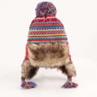 袋鼠岛屿彩色儿童针织帽 加厚毛线帽子 男女宝宝护耳风雪帽