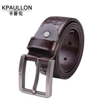 Kpaullon/卡普伦 头层牛皮男士百搭腰带 复古风真皮男款针扣皮带 方格纹P0036 125cm