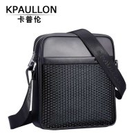 Kpaullon/卡普伦 休闲牛皮男包 时尚编织纹男士单肩包 商务真皮单肩斜挎包8627-4