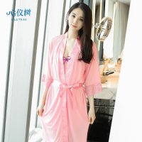 睡衣女春季新品丝质睡裙性感薄款蕾丝蝴蝶结睡袍家居服两件套
