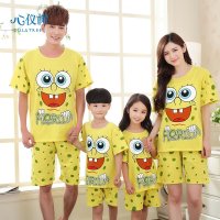 亲子睡衣夏季男女款棉质睡衣休闲卡通海绵宝宝男女童家居服套装