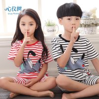 儿童睡衣夏男女童纯棉睡衣休闲条纹卡通布鲁托家居服套装