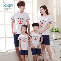亲子睡衣夏季男女款纯棉睡衣休闲字母卡通船锚男女童家居服套装