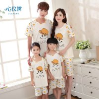 亲子睡衣夏季男女款纯棉睡衣休闲卡通可爱棕熊男女童家居服套装