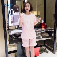 睡衣女夏季韩版纯棉少女睡衣时尚纯色公主蕾丝家居服套装