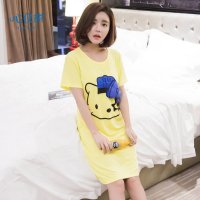 睡衣女夏季新品棉质睡裙休闲纯色卡通KT猫连体衣家居服 多款可选