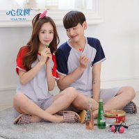 睡衣情侣夏季男女士韩版睡衣休闲卡通可爱猫鱼家居服套装