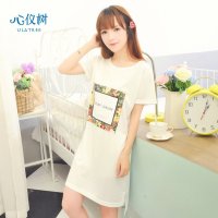 睡衣女夏季新品棉质少女睡裙休闲纯色字母印花家居服短裙