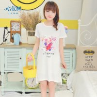 睡衣女夏季新品棉质少女睡裙休闲纯色字母花朵家居服短裙