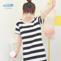 睡衣女夏季新品少女睡裙休闲纯色条纹短裙连体衣家居服