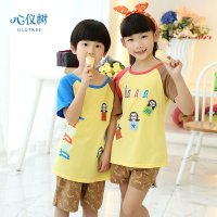 儿童睡衣夏男女童纯棉睡衣休闲短裤卡通字母猴家居服套装