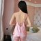 睡衣女夏季丝质吊带睡衣性感V领薄款纯色蕾丝家居服套装