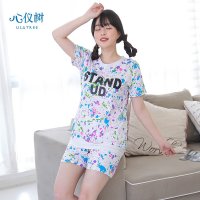睡衣女夏季韩版纯棉闺蜜款睡衣休闲时尚字母涂鸦家居服套装