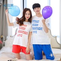 睡衣情侣夏男女士韩版纯棉睡衣休闲时尚字母五角星家居服套装