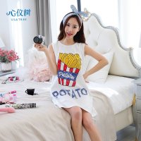 睡衣女夏季韩版纯棉少女睡裙休闲卡通薯条连体衣家居服