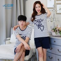 睡衣情侣夏男女士韩版纯棉睡衣休闲时尚字母卡通家居服套装