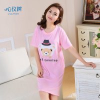 睡衣女夏季新品棉质睡裙休闲纯色卡通帽子熊家居服连体衣