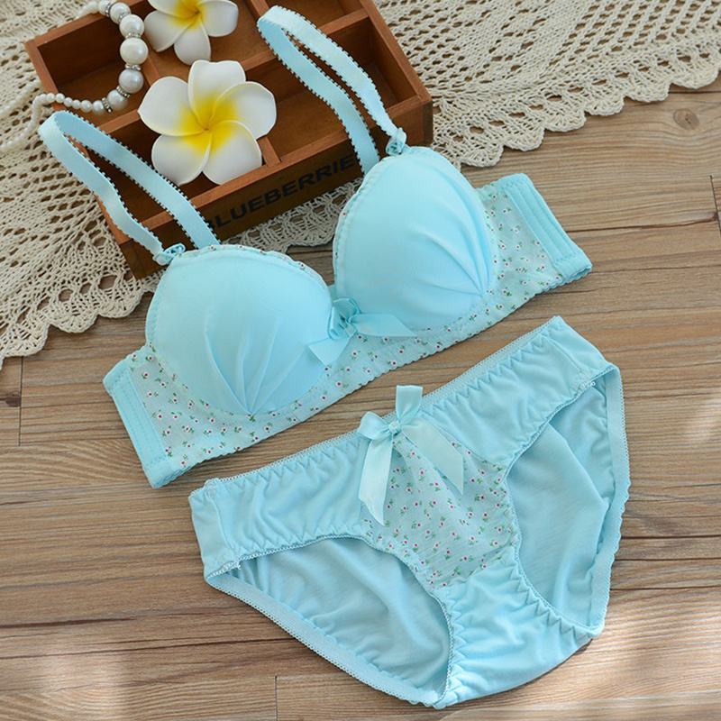 日系小清新简约少女文胸甜美聚拢棉质内衣内裤文胸套装