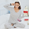 睡衣女秋季新品长袖女士睡衣条纹波点休闲家居服套装带胸垫