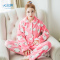 冬季女士法兰绒开扣睡衣女加厚保暖卡通小绵羊家居服套装