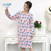 睡衣女秋季棉质长袖睡裙休闲卡通五星兔子连体衣家居服女带胸垫