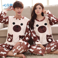 秋冬情侣睡衣女男士法兰绒长袖睡衣保暖卡通麦乐熊绒质家居服套装