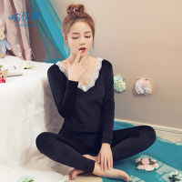 秋冬季韩版保暖内衣女加绒纯色无痕修身家居服睡衣套装